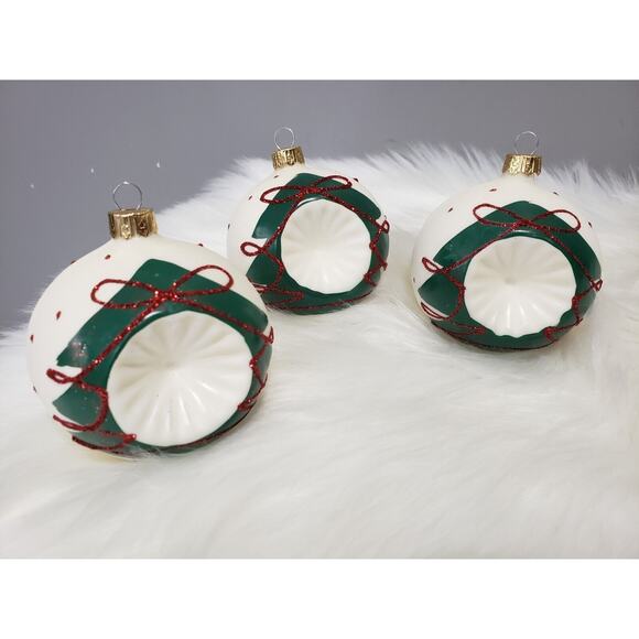 Lot 7 VITBIS Christmas Ornaments glitter Glass Round 3" Indent milk tree painted - Picture 10 of 14